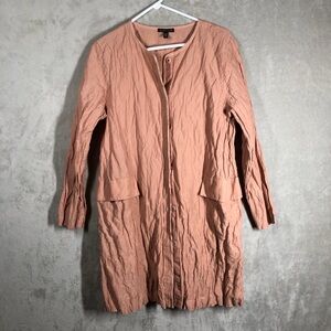 Eileen Fisher Crinkled Smock Shacket Size M Pink Eclectic Lagenlook Chic Modern